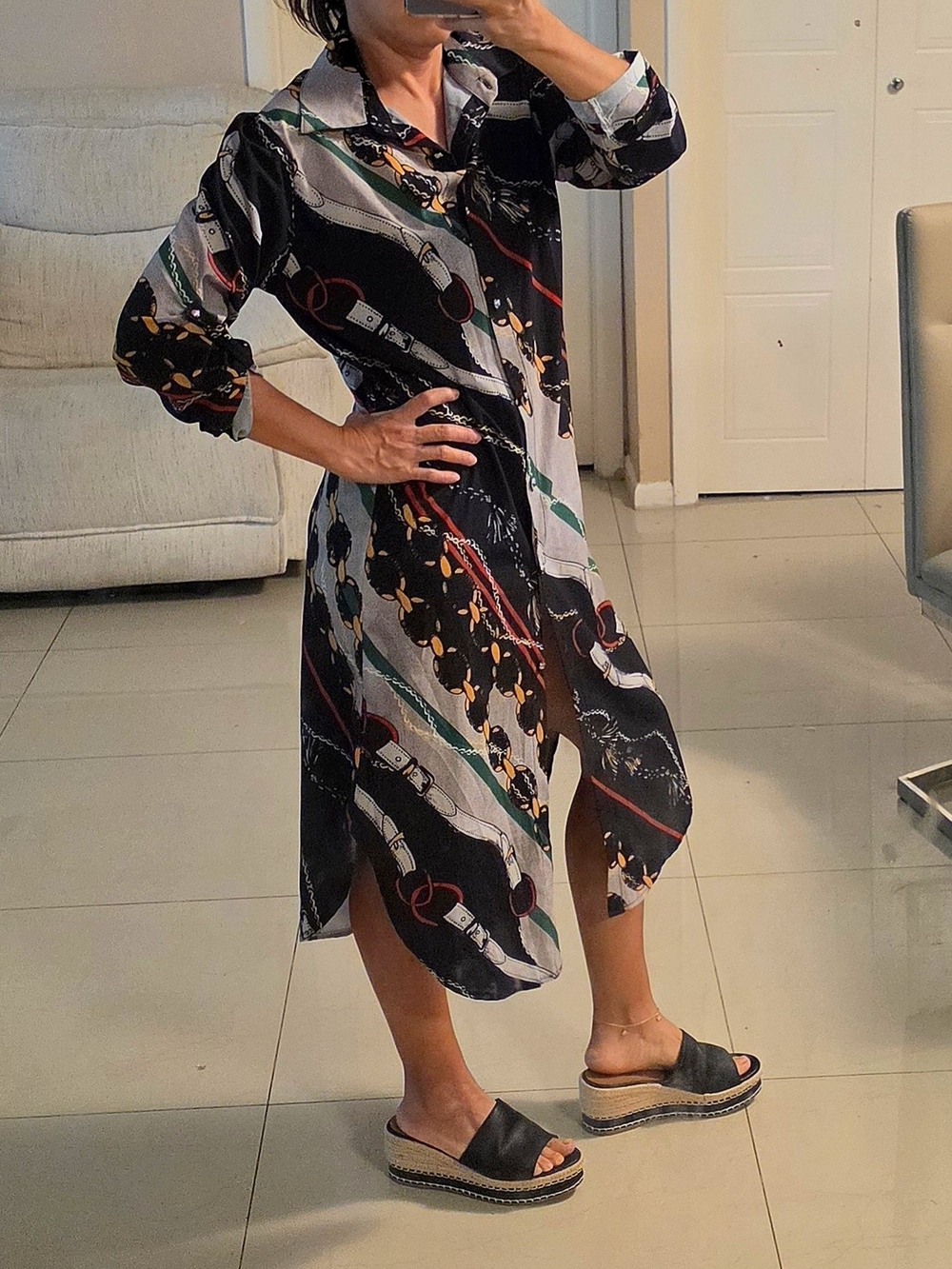 Women's Black Multi-Print Shirt Dress